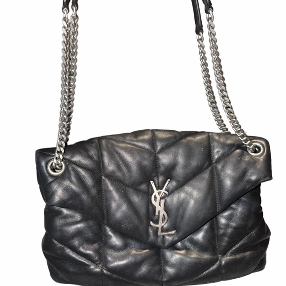 Saint Laurent Black Quilted Puffer Shoulder Bag with Silver YSL Hardware - Picture 2 of 7